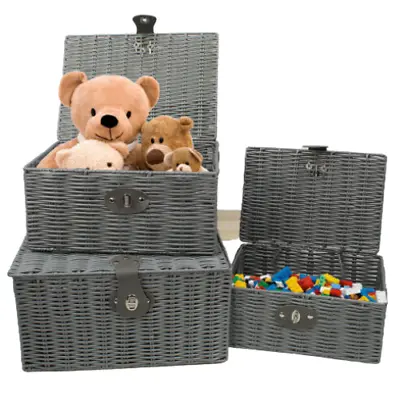£9.99 • Buy Quality Wicker Woven Resin Hamper Box With Lid & Lock Stackable Storage Baskets