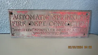 Vtg Automatic  Fire Dept. Sprinkler Corp. Of America Brass Sign Youngstown Ohio • $55