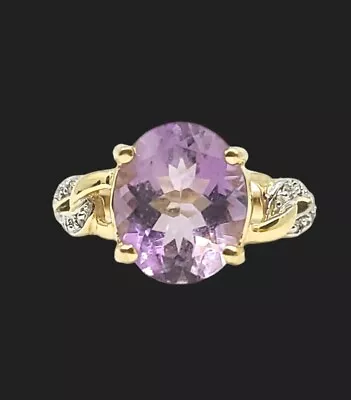 Vintage 14K Yellow Gold Oval 12x10mm Amethyst & Diamond Ring Sz 7 - 4.97g USGL • $295