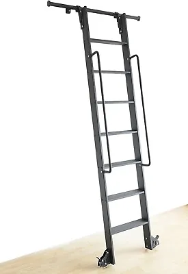 Hook On Rolling Library Ladder Track Kit With Metal Ladder With Grab Handle • $410