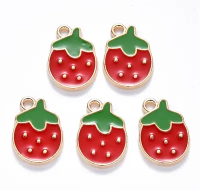 £2.90 • Buy 5 Strawberry Charms Gold Plated Jewellery Making Charms Fruit Strawberries Round