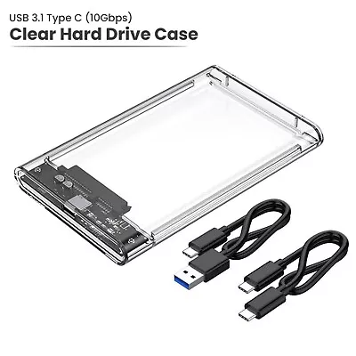 USB 3.0 SATA External Hard Drive Case 2.5 Inch Enclosure Caddy HDD SSD Clear • £6.19