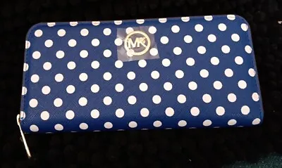 NWOT Michael Kors Blue With White Polka-dot Zip Around Wallet  • $49.99