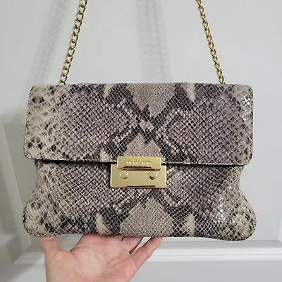 $218 Michael Kors Sloan Angora Snake Leather Clutch Gold Chain Shoulder Bag • $36