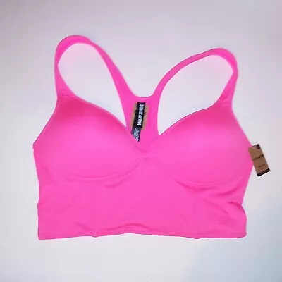 Victoria Secret PINK Sport Bra Large Neon Pink Racerback Solid Long Line New • $51.26