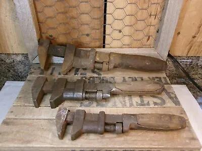 Lot Of 3 Antique Vintage Wood Handled Adjustable Monkey Wrenches ~ (1) HD Smith • $27.99