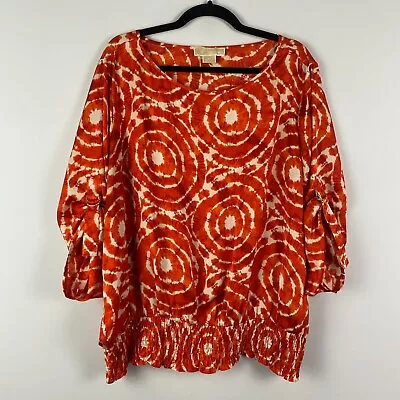 Michael Michael Kors Blouse Womens Plus Size 2X Orange White Tie Dye Smocked Top • $17.95