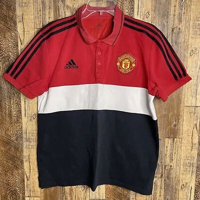 MANCHESTER UNITED POLO RED T-SHIRT SOCCER ADIDAS DX9068 MEN Sz M • $30