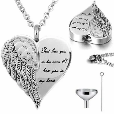 Urn Angel Wings Cremation Ashes Necklace Memorial Jewellery Keepsake Pendant • £9.99