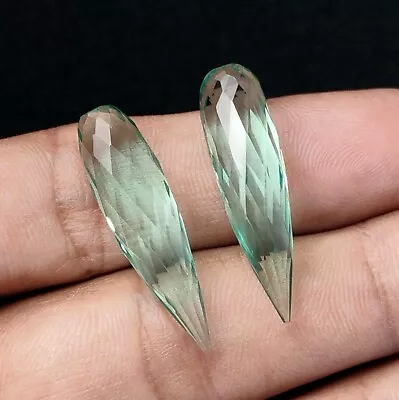 $14.99 • Buy Aquamarine Quartz Smooth Drop Checker Cut Pair Loose Gemstone 8 X 30 MM