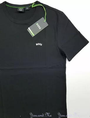 NWT HUGO BOSS Athleisure Regular Fit T-Shirt Embossed Curved Logo Black M / L • $33.95