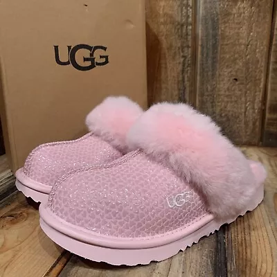 Ugg Cozy Ii Gel Hearts Slipper Slide Sandal Pink Wool Cuff Big Kids Us 4 Women 6 • $63