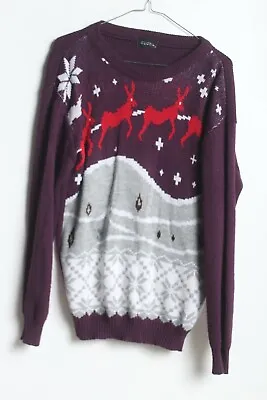 Mens Novelty Knitted Christmas Jumper - Purple - Size S Small (60i) • £4.99