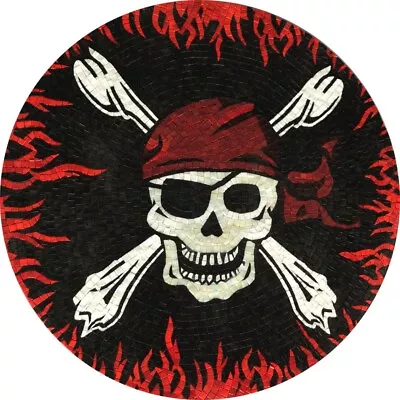 Pirate With Flames Hand Cut Glass Mosaic Swimming Pool Medallion 3′ Agape Tile • $1130
