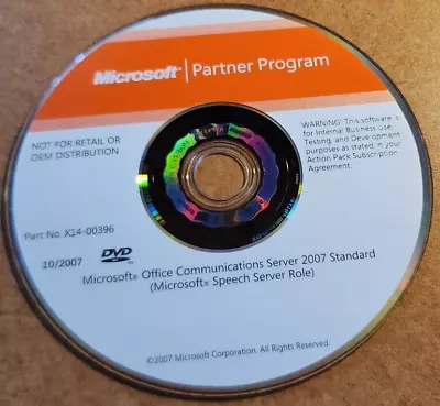 Microsoft Office Communications Server 2007 Standard (MS Speech Server Role) DVD • $5