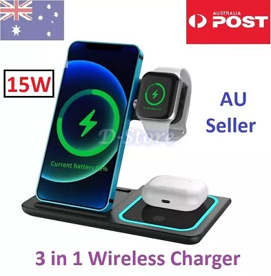 3 In 1 15W Wireless Charger Dock Qi Fast Charging For IPhone Apple Watch Samsung • $26.09