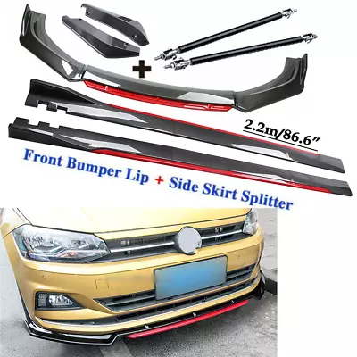 Carbon Fiber Front Bumper Lip Spoiler + Side Skirt Rear For Volkswagen VW Polo • $199.99