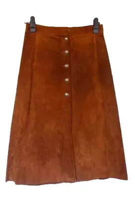 Zara Tan Brown Suede Leather Button Down A Line Midi Skirt Size S • £12.99