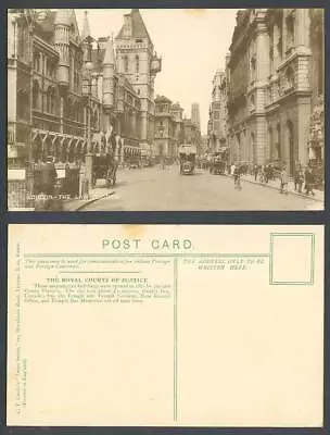 London Old Postcard Law Courts Street Scene Clock Cyclist Maple & Co Bedding Bus • £2.99