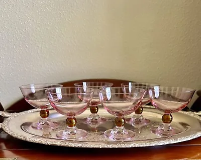 Vintage Champagne Glasses Mid Century Style Pink Cocktail Coupes Barware Set~6 • $72