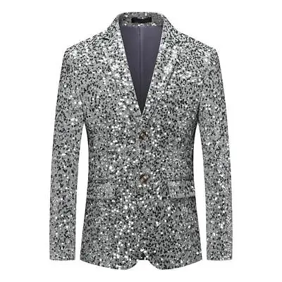 Men's Fashion Shiny Dress Performance Slim Fit Lapel One Button Wedding Blazer • $71.34