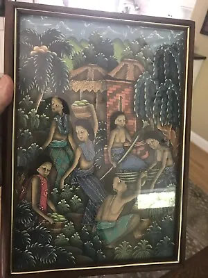 Original BALI Indonesia Ubud PAINTING Villagers Harvest * Asian Art • $69.99