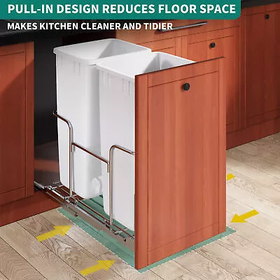 43 Quart Pull Out Trash Bin Kitchen Under Cabinet Waste Container Double Garbage • $87.96