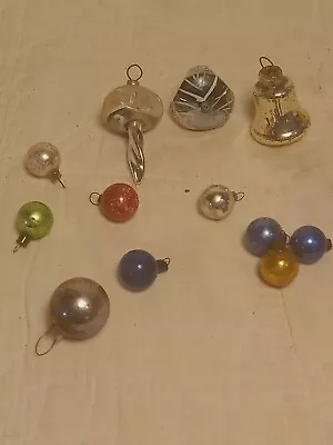 12 Vintage Feather Tree Ornaments Glass- with  2 Indented 1 Bell 9 Tiny Bulbs • $7.99