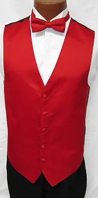 $6 • Buy 2X Long New Mens Bright Christmas Red Satin Fullback Tuxedo Vest Formal Holiday 