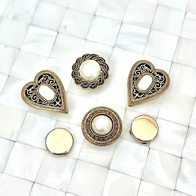 Faux Pearl & Gold Tone Button Covers Hearts Circles The Vintage Strand Lot #3660 • $25.49