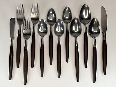 Vintage American Tempo Flatware Japan 12 Pc Set Stainless Faux Wood Mcm Danish  • $19.99