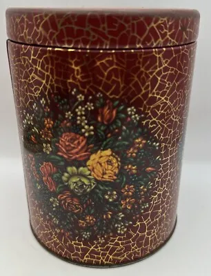 VTG Floral Tea Tin Designed By Daher Long Island NY Made In England Red & Gold • $13