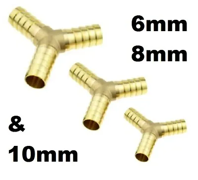 £3.16 • Buy 6mm 8mm 10mm Brass Barbed Y Piece 3 Way Fuel Gas Hose Joiner Adapter Fitting