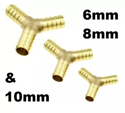 6mm 8mm 10mm Brass Barbed Y Piece 3 Way Fuel Gas Hose Joiner Adapter Fitting • £3.19