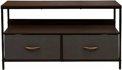 TV Stand Cabinet Media Console Table Steel Frame Wood Top Fabric Bins Brown • $82.99