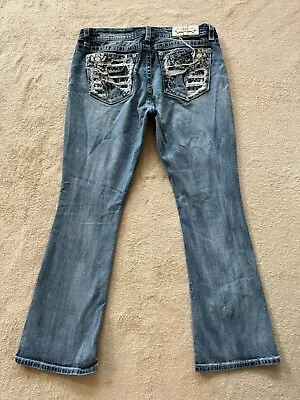 Miss Me Women's Mid Rise Easy Boot Dark Wash Distressed Jeans Size 31 • $39