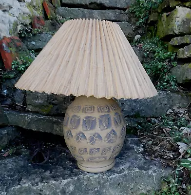 Vintage Ceramic Sandstone Finish Table Lamp  With Western Designs Includes Shade • $34