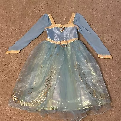 Disney Store Girls Glittery  Blue 7/8 Merida Brave Halloween Costume Dress • $20