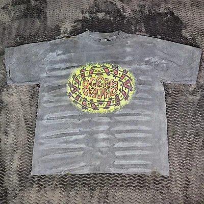 Vintage Ocean Pacific Tie Dye Shirt Mens XL Gray Neon Tribal USA Made Surfer • $66.42