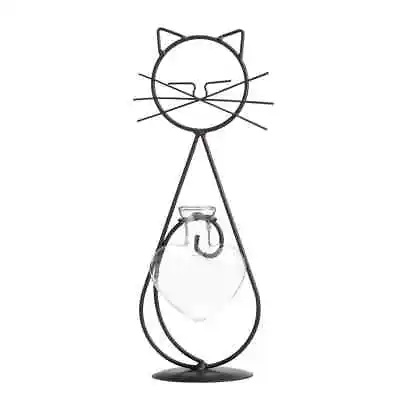 Metal Cat Stand With Glass Heart Vase Plant Propagation Terrarium Hydroponics • $12.79
