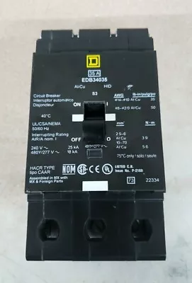 1) Square D EDB34035 35 Amp 3 Pole 480 Volt Breaker- New • $152.99