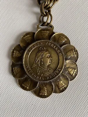 RARE Queen Victoria Jubilee Coin Medallion Necklace Goldtone 1960’s Collectible • $49.99