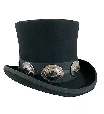 Black 100% Wool Felt Top Hat Concho Band Victorian Costume Slash Mad Hatter USA  • $24.99