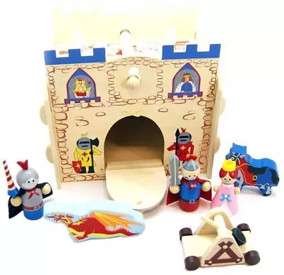 Wooden Kingdom Castle Medieval Play Set Pretend Toy Knight Princess Catapult • $64