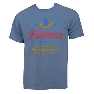 Hamm's Beer Logo Vintage Garment Wash T-Shirt Blue • $38.98