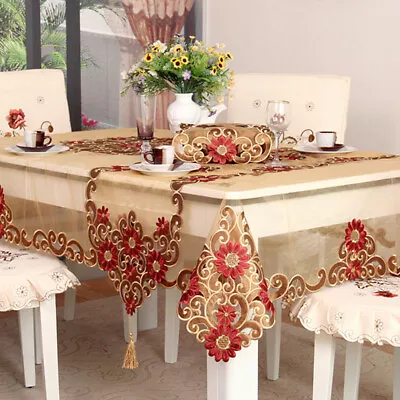 Vintage Embroidered Lace Tablecloth Dining Table Runner Cover Wedding Home Decor • $27.04