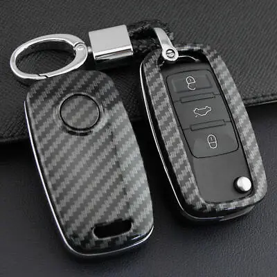 $10.97 • Buy Real Carbon Fiber Key Fob Case Cover Holder Shell Keychain For Volkswagen Skoda