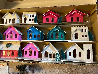 $99.99 • Buy Vintage Putz 23 House Christmas Village Mica W/Church, Trees. Made In Japan