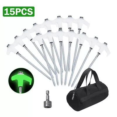 15PCS Heavy-Duty Steel Screw Camping Tent Pegs With Glow In The Dark Head + Bag • $27.26