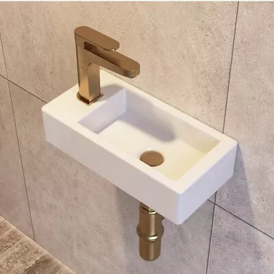 DeerValley Ceramic Left Wall Mount Bathroom Sink Small Rectangle Lavatory Sink • $34.94